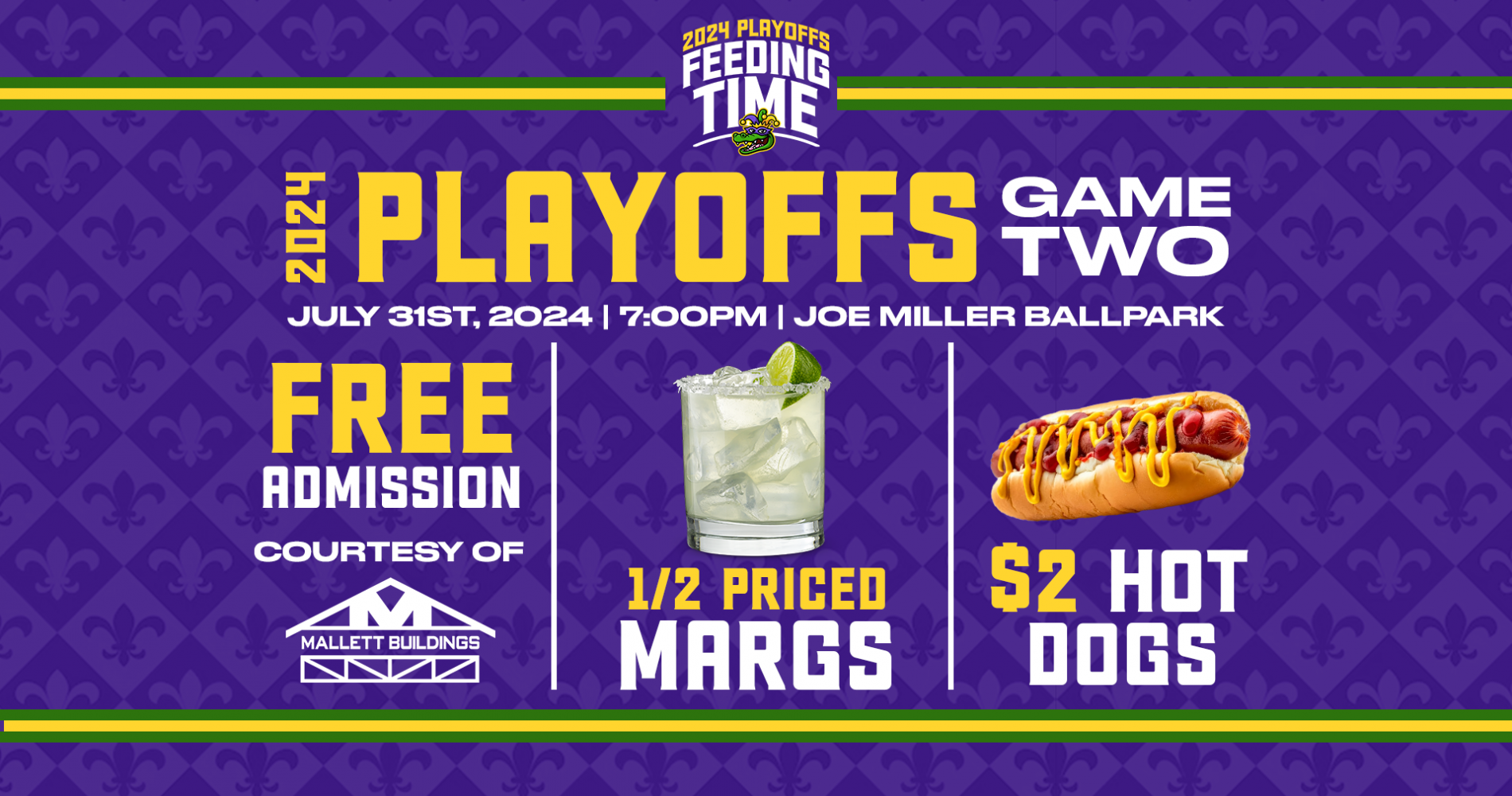 FREE Admission, 1/2 priced margaritas, and $2 Hot Dogs headline tomorrow’s playoff game at Joe Miller Ballpark